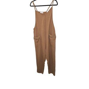 Ces Femme Women's Tan Sleeveless V Neck Wide Leg Jumpsuit Size L